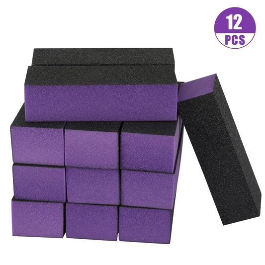 Nail Sanding Block, Buffing Sanding Buffer Polisher, Nail Files Pedicure Professional Art Manicure Tool (Black Purple), 12 Pcs