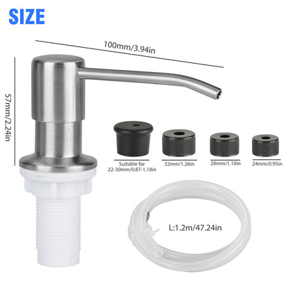 Soap Dispenser Extension 47" Tube Kit for Kitchen Sink and Tube Kit(Brass Brushed Nickel), Stainless Press Head with Silicone Tube Connects Directly to Soap Bottle, No More Refills