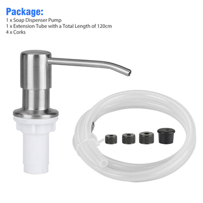 Soap Dispenser Extension 47" Tube Kit for Kitchen Sink and Tube Kit(Brass Brushed Nickel), Stainless Press Head with Silicone Tube Connects Directly to Soap Bottle, No More Refills