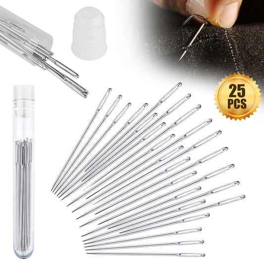 Big Eyes Sewing Needles, 5 Size Large Eye Hand Stitching Needles(1.6in, 1.8in, 2.0in, 2.2in, 2.4in) Embroidery Needles Stainless Steel Yarn Tapestry Knitting Needles with Storage Tube, 25Pcs