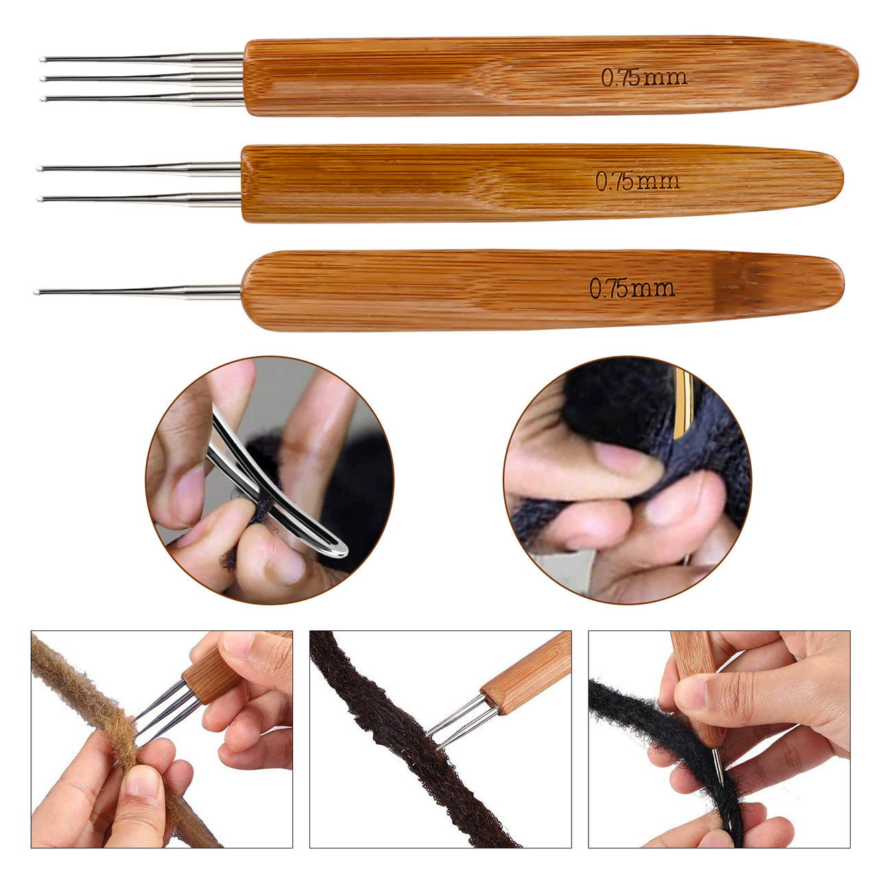 Dreadlocks Crochet Hooks with Ergonomic Handle, Braid Hair Locking Tool,  3pcs Dreadlock Crochet Needle 0.75mm