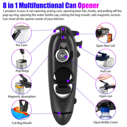 8 in1 Can Lid Opener Safety Manual Opener Smooth Edge Household Kitchen Bar Tool