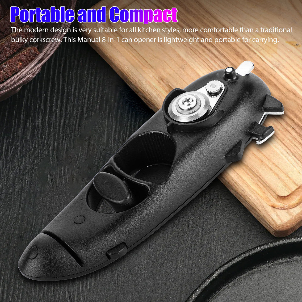 8 in1 Can Lid Opener Safety Manual Opener Smooth Edge Household Kitchen Bar Tool