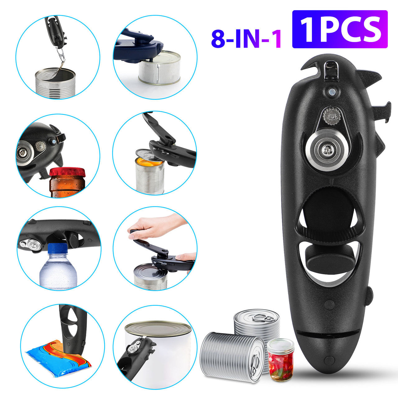 8 in1 Can Lid Opener Safety Manual Opener Smooth Edge Household Kitchen Bar Tool