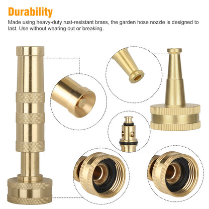 Adjustable Pressure Garden Hose Spray Nozzle Heavy-Duty Brass w/Rubber Seal