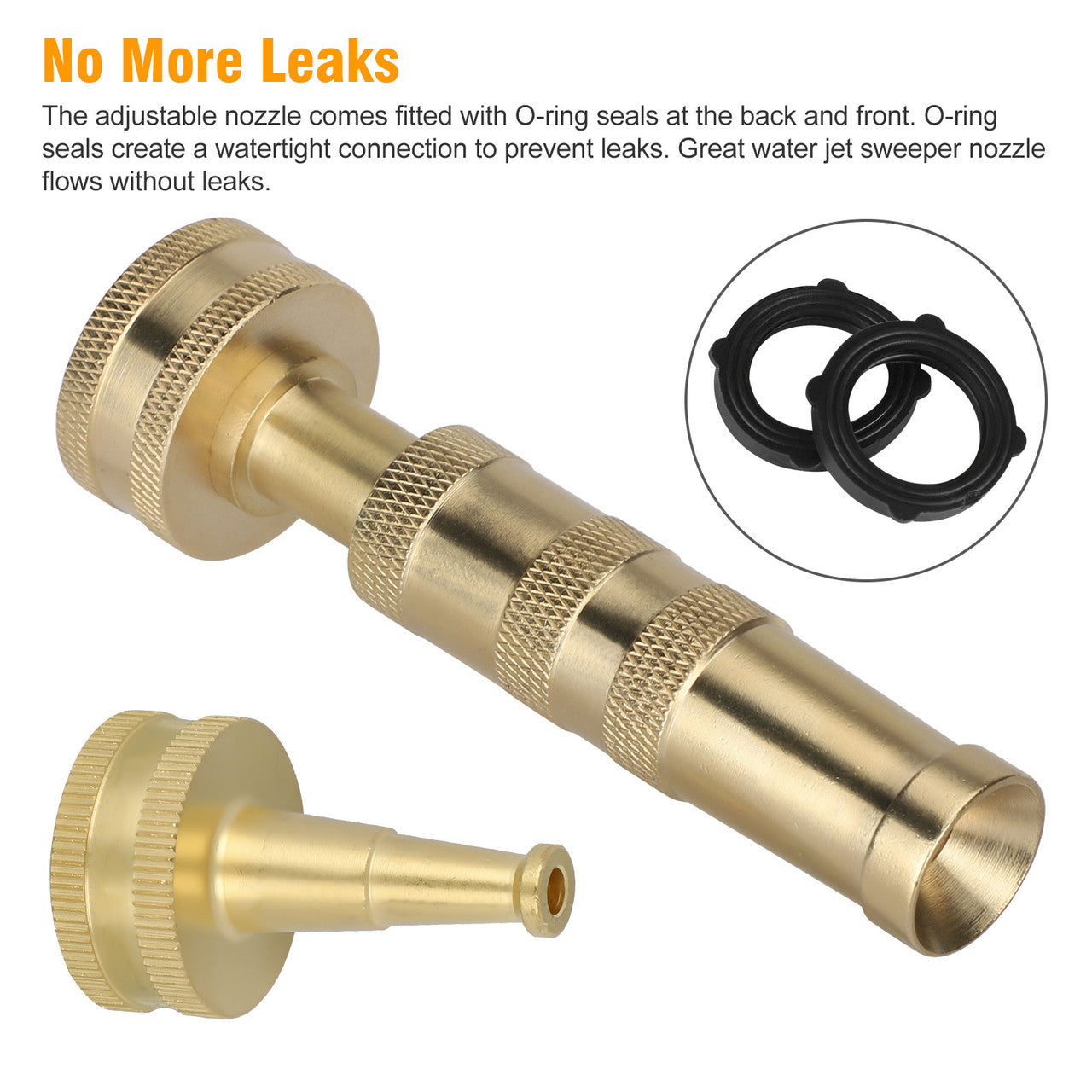 Adjustable Pressure Garden Hose Spray Nozzle Heavy-Duty Brass w/Rubber Seal