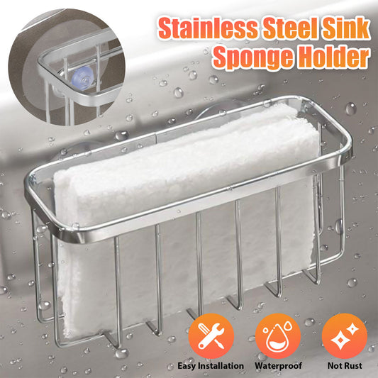 Kitchen Sink Sponge Brush Holder, Stainless Steel Rustproof Dish Organizer Basket for Holding Sponges Soap in Kitchen and Bathroom, Sink Caddy with Suction Cups for Easy Installation No Drilling