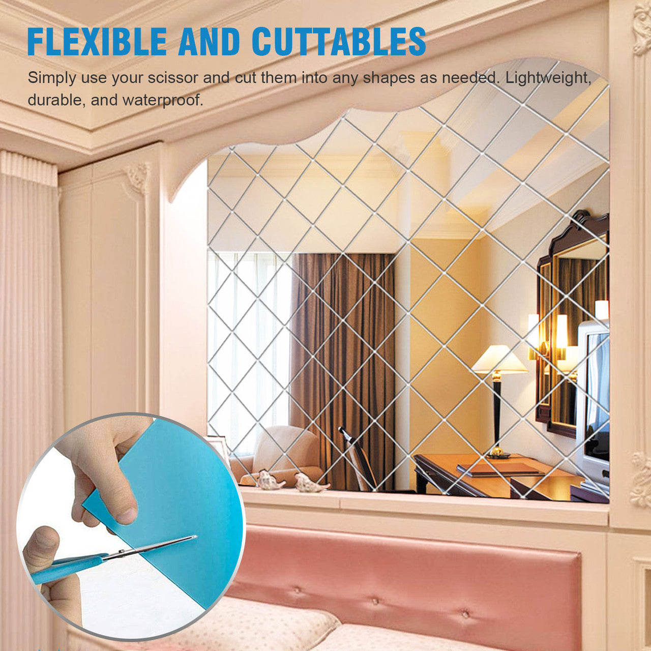 Self-Adhesive Mirror Sheets, Flexible Mirror Wall Stickers, Soft Non-Glass PET Cuttble DIY Wall Mirror Effect Reflective Sticker for Home Bathroom Bedroom Living Room Safety Decor - 50x100cm