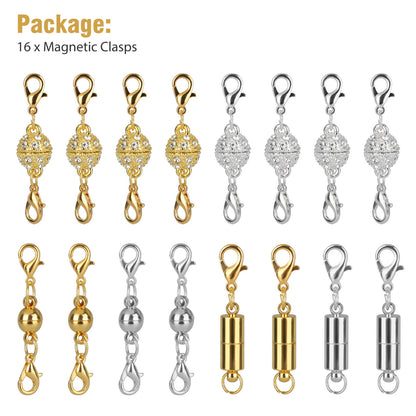 Gold and Silver Color Magnetic Lobster Clasp Converter for Necklace Bracelet Making, 16pcs