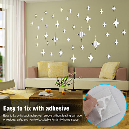 3D Stars Removable Acrylic Mirror Setting Ceiling Decal for Home Bedroom Living Room DIY Art Decor - 3 Sizes, Silver, 43Pcs