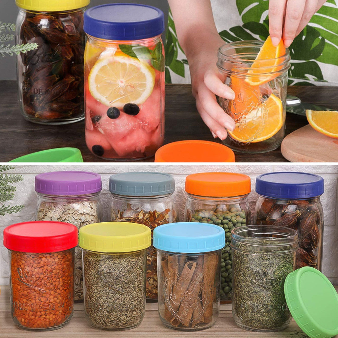 Plastic Mason Jar Lids with Sealing Rings for Canning Jars, Anti-Scratch Reusable, 4 packs
