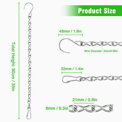 35 Inches Hanging Chain for Decorative Ornaments, Bird Feeders, Planters, (Silver,2pcs)