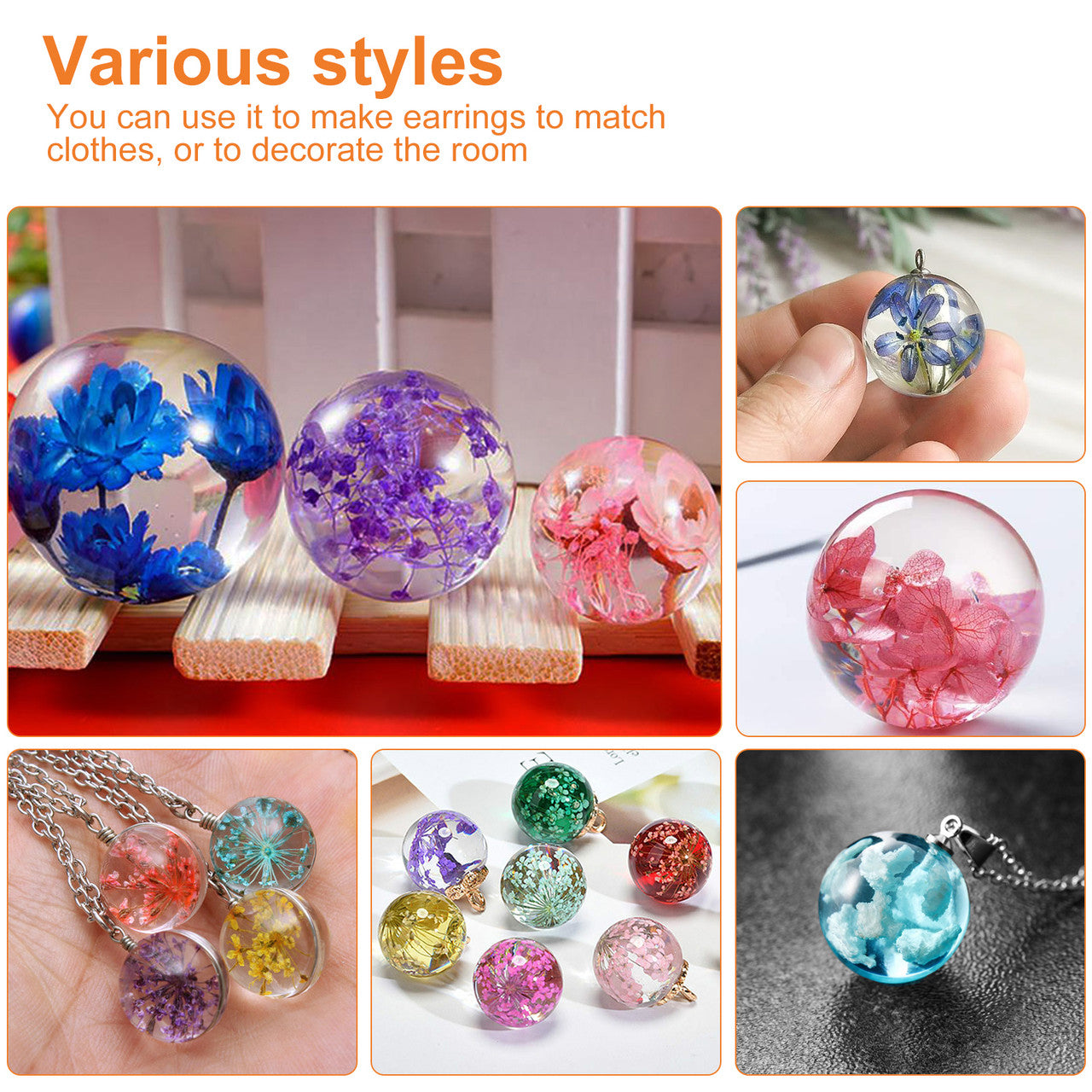 Round Epoxy Resin Ball Molds for Jewelry Making, Homemade Soap, Candle DIY, Bath Bomb, A set of 5 Size
