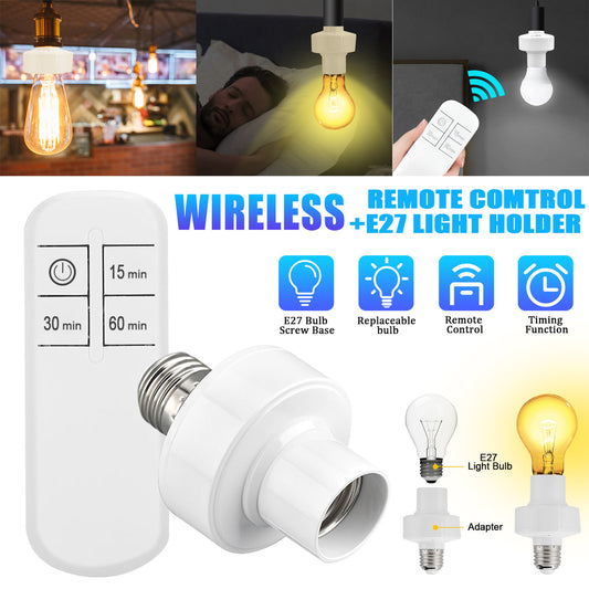 White E27 Light Lamp Socket Holder Screw Bulb Base w/Wireless Remote