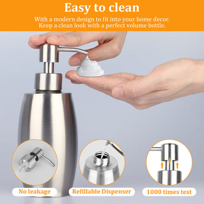 12oz Stainless Steel Countertop Liquid Soap Dispenser Pump Bathroom Kitchen Home