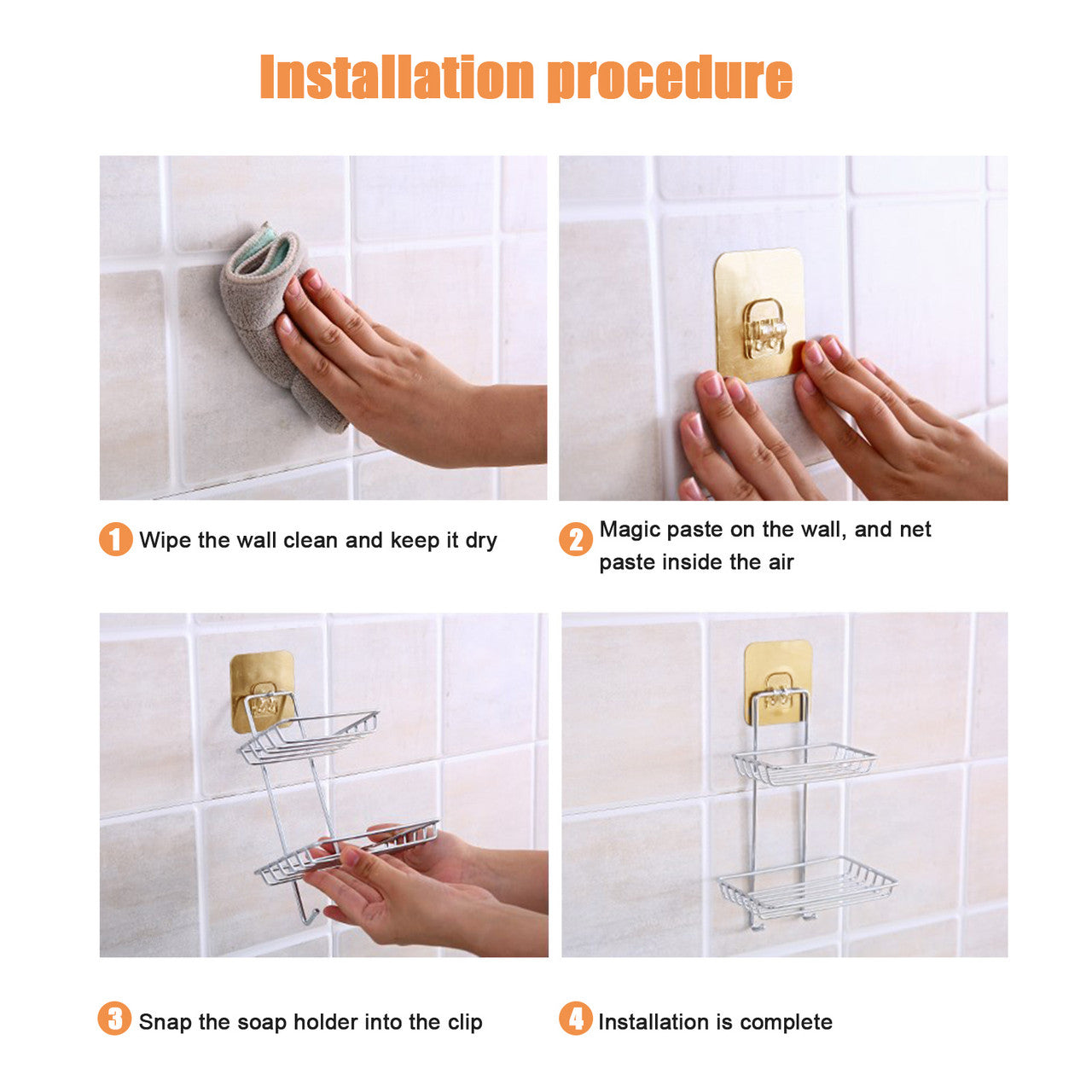 Adhesive Stainless Steel Soap Dish Container Dispenser w/Hooks for Bath Shower