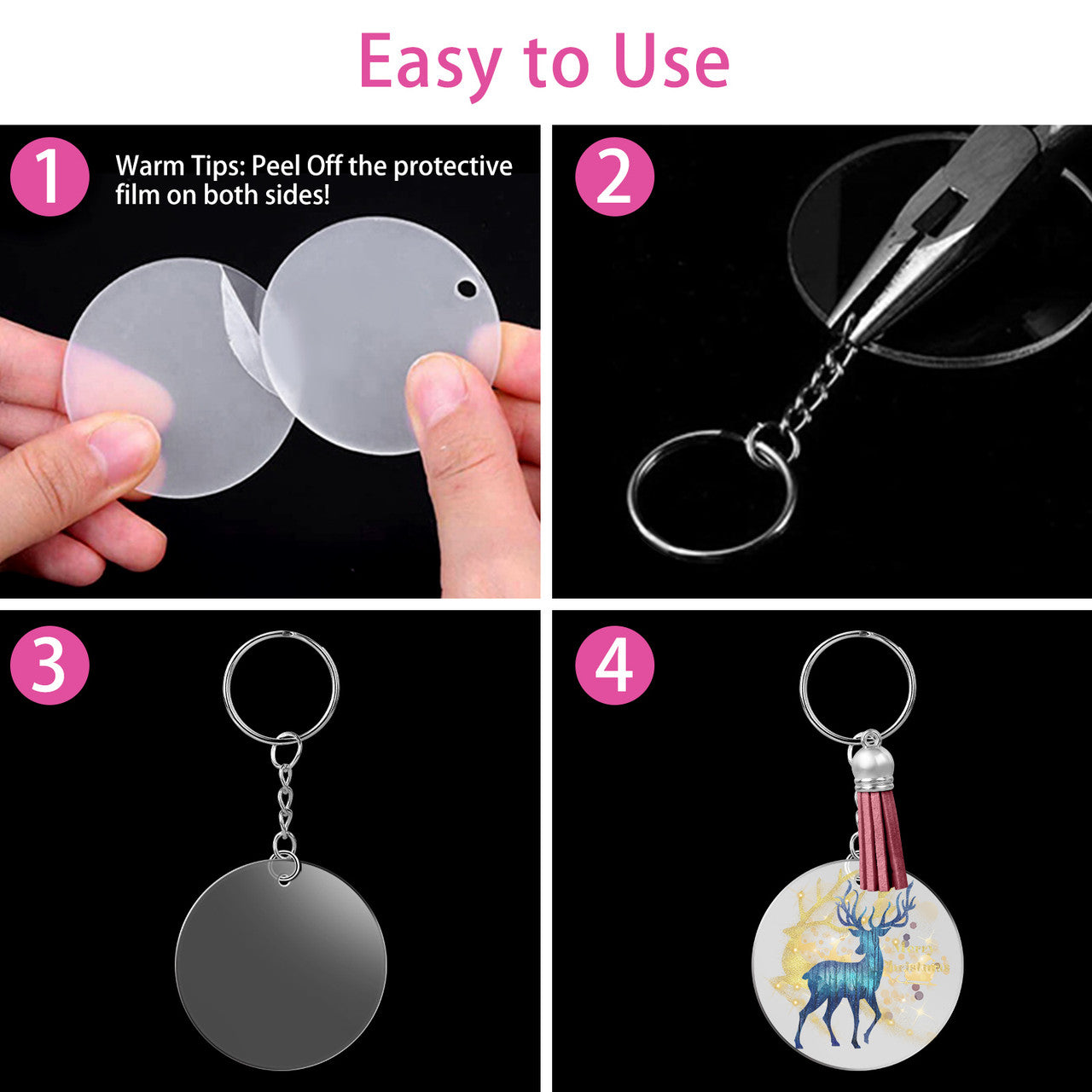 Clear Keychain Blanks for Vinyl with Acrylic Discs, Keychain Tassels,Key Rings with Chain,Jump Rings