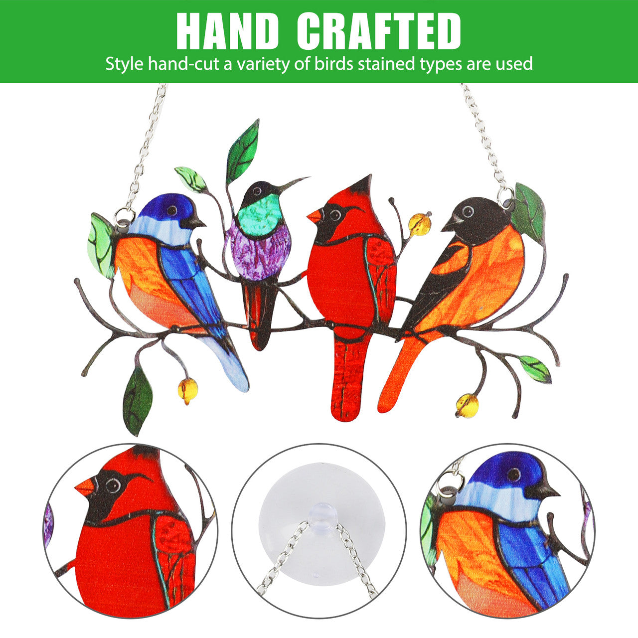 Multicolor Birds Stained Glass Window Hangings for Outdoor, Home, and Patio