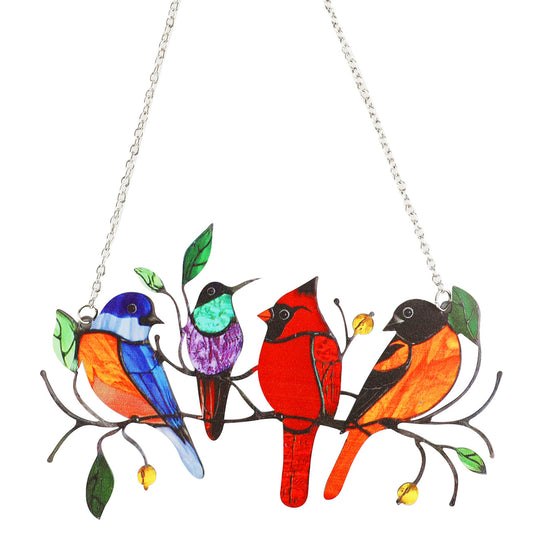 Multicolor Birds Stained Glass Window Hangings for Outdoor, Home, and Patio