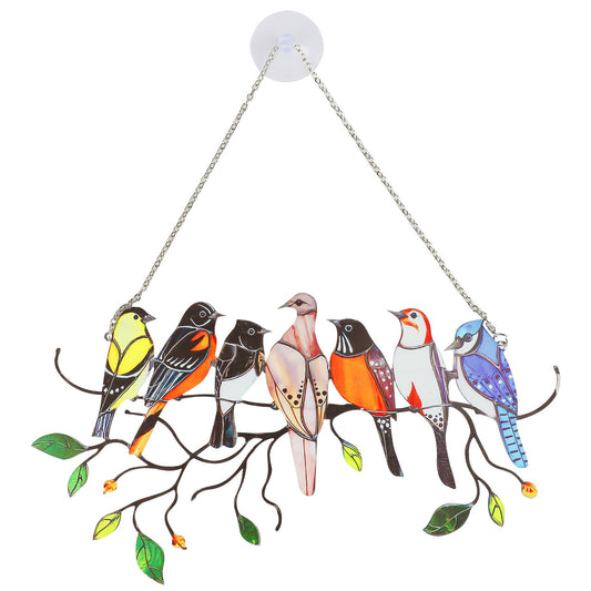 Multicolor Detailed Birds Stained Glass Window Hanging Decorations