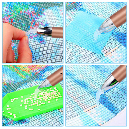 LED 5D Diamond Painting Pen with 5 Different Sizes Pen Heads, for Cross Stitch and Nail Art, Gold