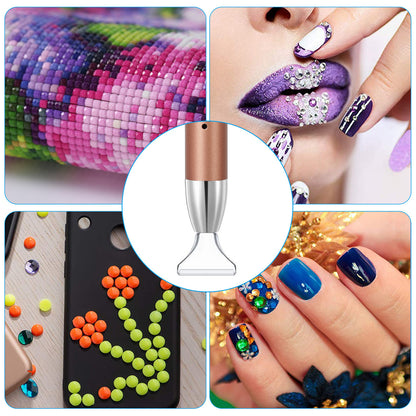 LED 5D Diamond Painting Pen with 5 Different Sizes Pen Heads, for Cross Stitch and Nail Art, Gold