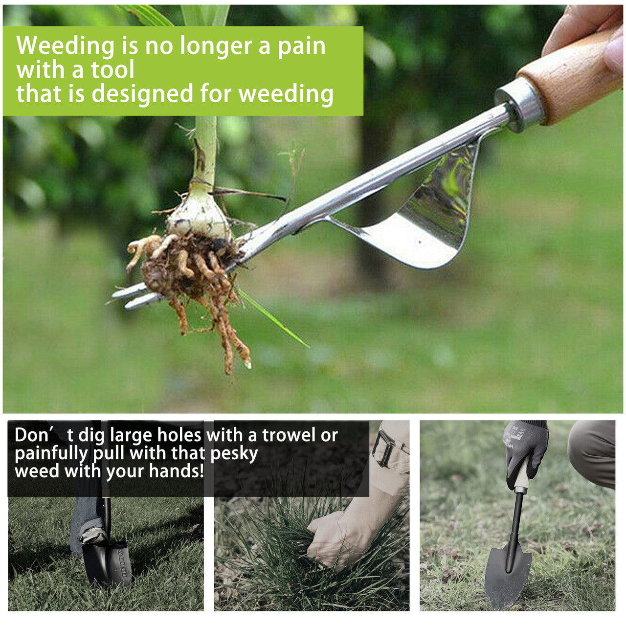 Garden Weeding Tool with Ergonomic Handle, Stainless Steel Bend-Proof for Easy Weed Removal