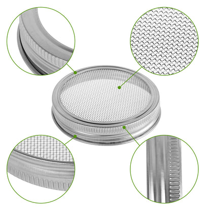 Kitchen Stainless Steel Strainer Lid for Mason Jar 87, 4 Pack