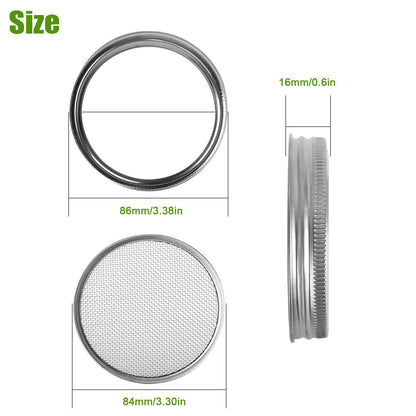 Kitchen Stainless Steel Strainer Lid for Mason Jar 87, 4 Pack