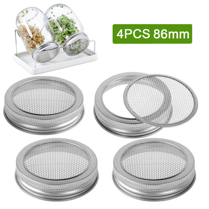 Kitchen Stainless Steel Strainer Lid for Mason Jar 87, 4 Pack