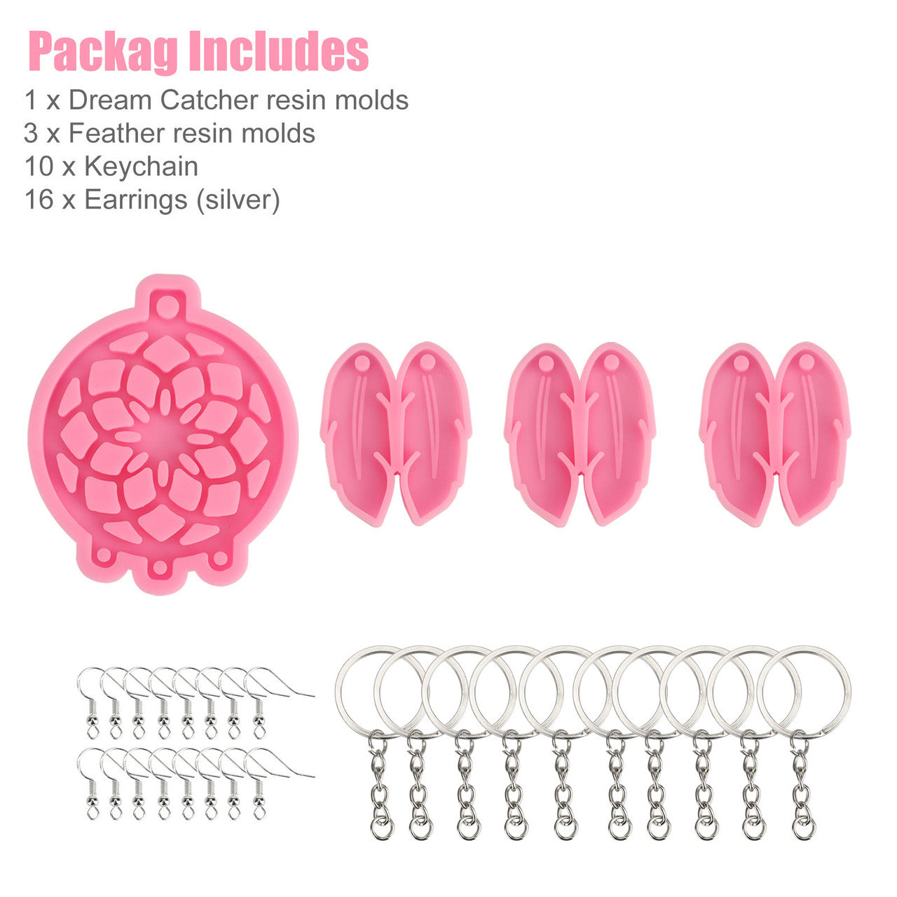 Silicone Epoxy Casting Earring/Pendant Decor Molds, DIY with Feather, Keychain, Earrings, 30pcs