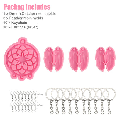 Silicone Epoxy Casting Earring/Pendant Decor Molds, DIY with Feather, Keychain, Earrings, 30pcs