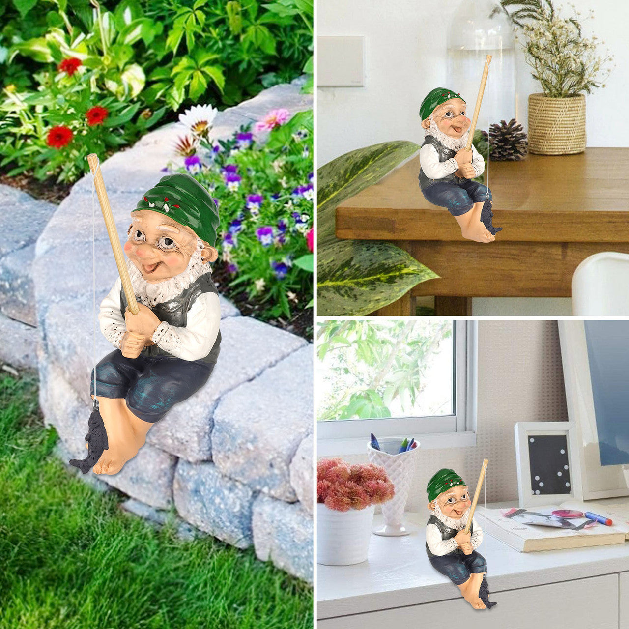 Gone Fishing Gnomes Sitter Funny Resin Figurine Lawn Garden Gnome Statues Home Outdoor Decoration