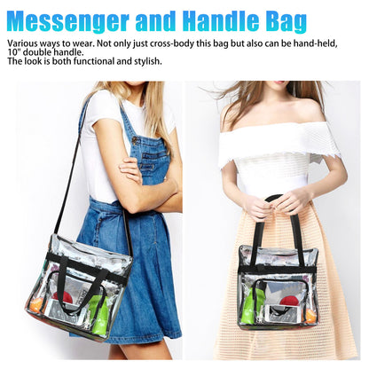 Transparent Zippered Tote Bag, See Through Messenger Shoulder Bag for Work, School, Sports Games