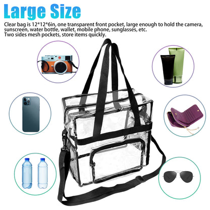 Transparent Zippered Tote Bag, See Through Messenger Shoulder Bag for Work, School, Sports Games