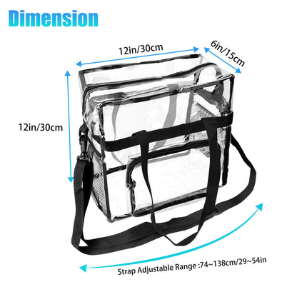 Transparent Zippered Tote Bag, See Through Messenger Shoulder Bag for Work, School, Sports Games