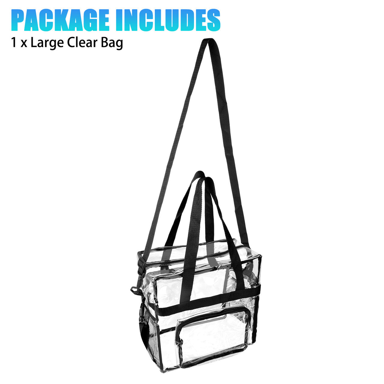 Transparent Zippered Tote Bag, See Through Messenger Shoulder Bag for Work, School, Sports Games
