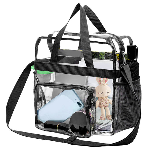 Transparent Zippered Tote Bag, See Through Messenger Shoulder Bag for Work, School, Sports Games