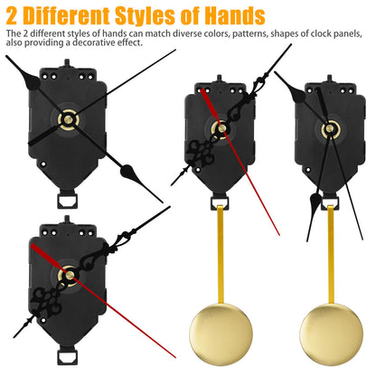 Replacement Repair Quartz Pendulum Clock Movement Set with 2 Pairs Hands