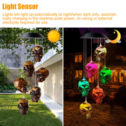 Skeleton Skull Waterproof Solar Powered LED Wind Chimes