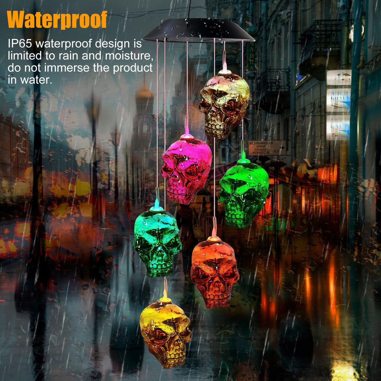 Skeleton Skull Waterproof Solar Powered LED Wind Chimes