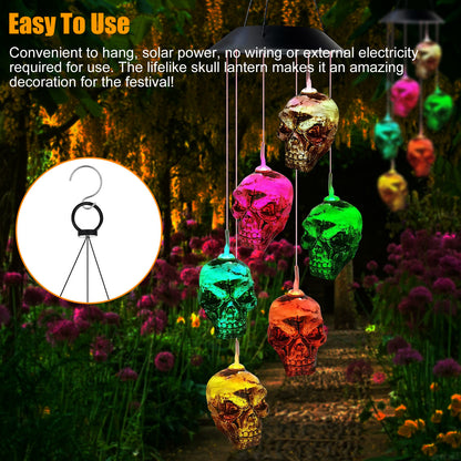 Skeleton Skull Waterproof Solar Powered LED Wind Chimes