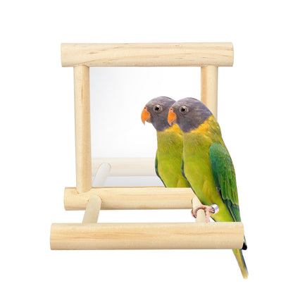 Bird Toy Cage Swing Chewing Wooden Mirror