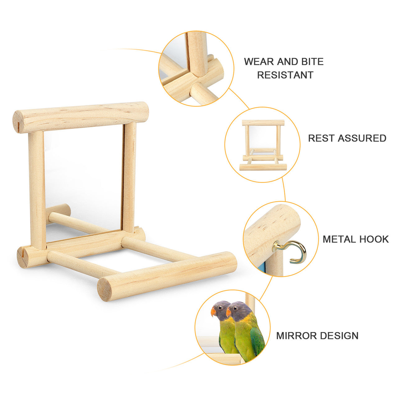 Bird Toy Cage Swing Chewing Wooden Mirror