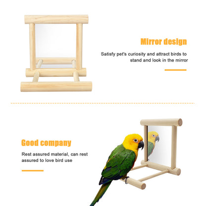 Bird Toy Cage Swing Chewing Wooden Mirror