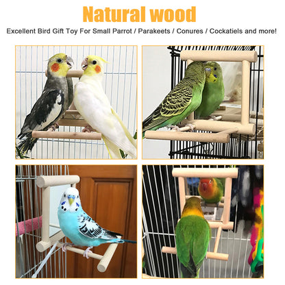 Bird Toy Cage Swing Chewing Wooden Mirror