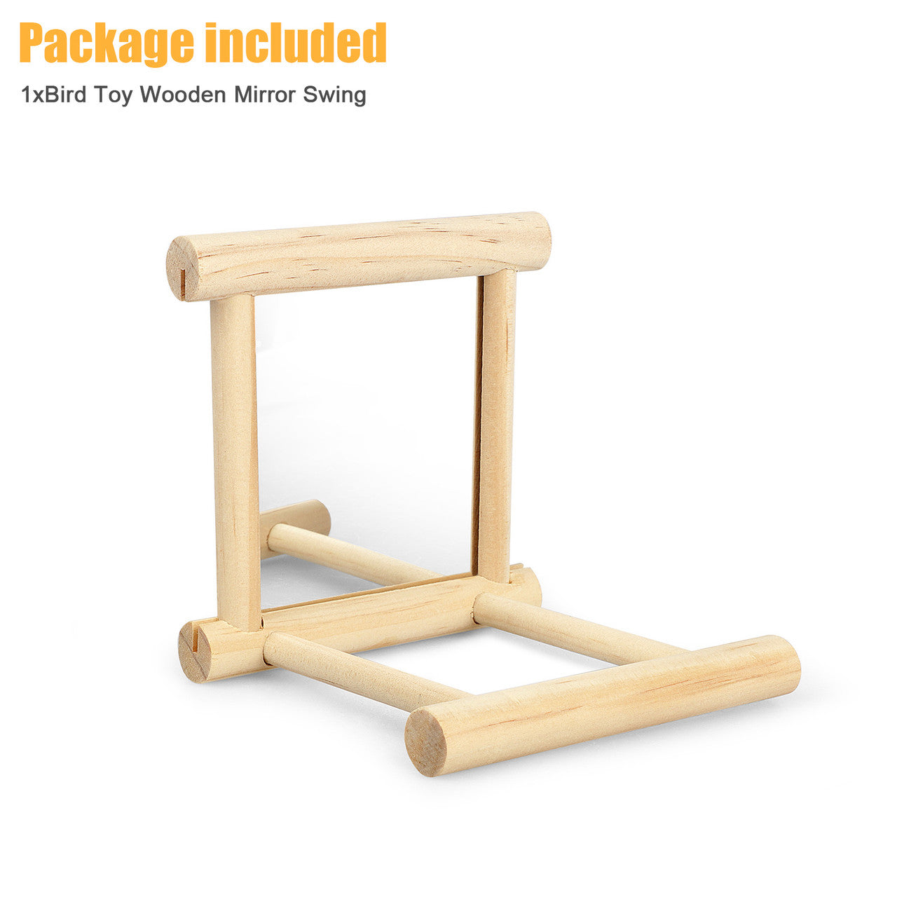 Bird Toy Cage Swing Chewing Wooden Mirror