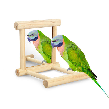 Bird Toy Cage Swing Chewing Wooden Mirror