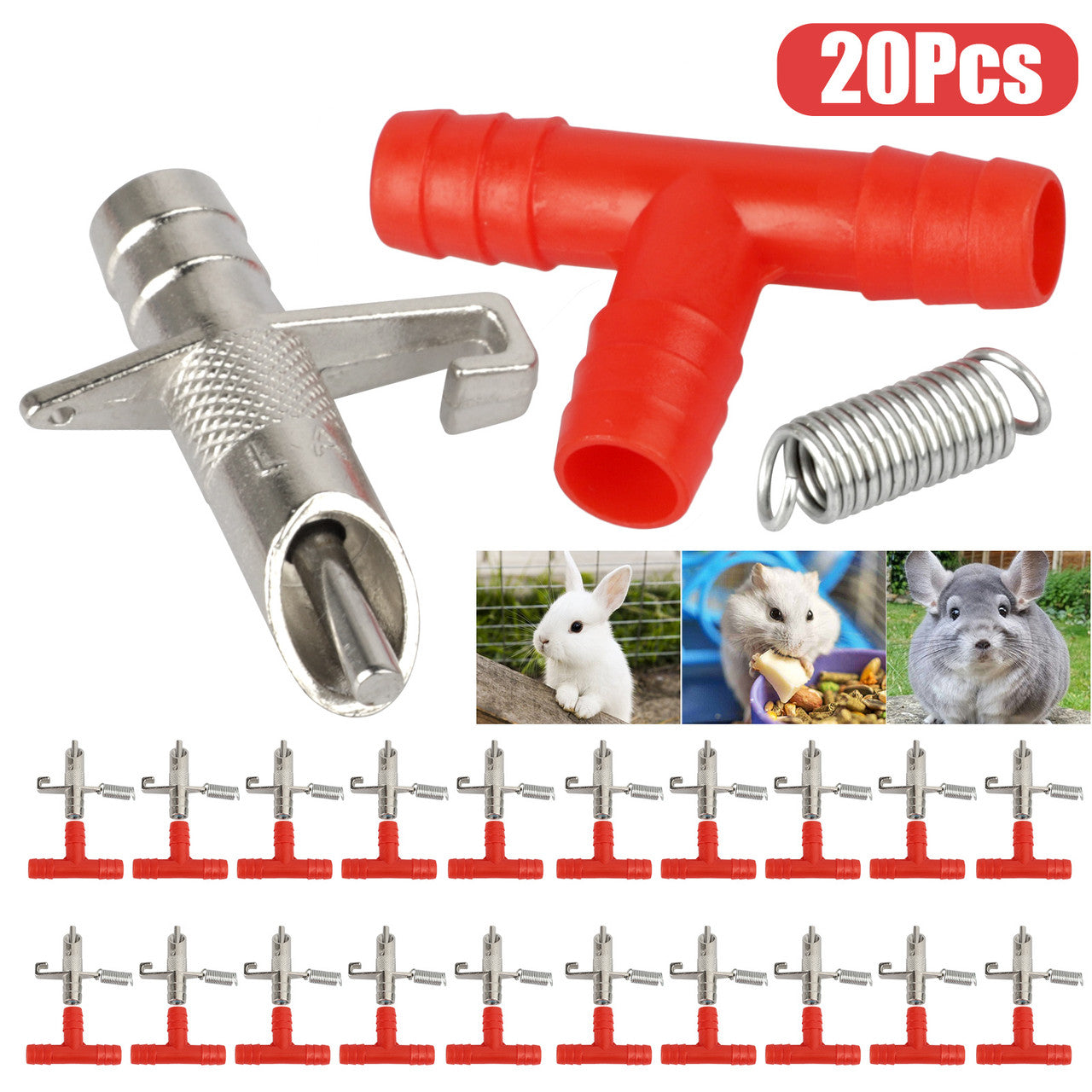 20 Pcs Automatic Water Nippler Drinker Feeders Rodent Poultry Watering System - For Rabbit Bunny Guinea Pig Ferret Mice