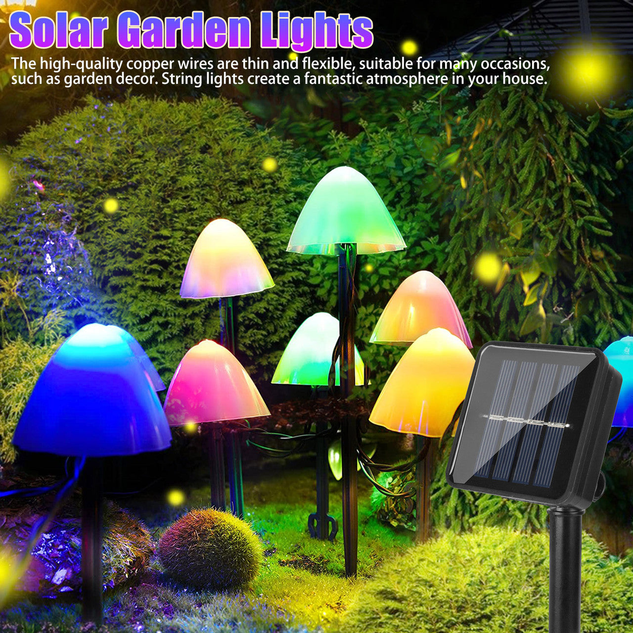 Solar 12 LED String Lights Retro Bulbs for Decoration, Multi-Color